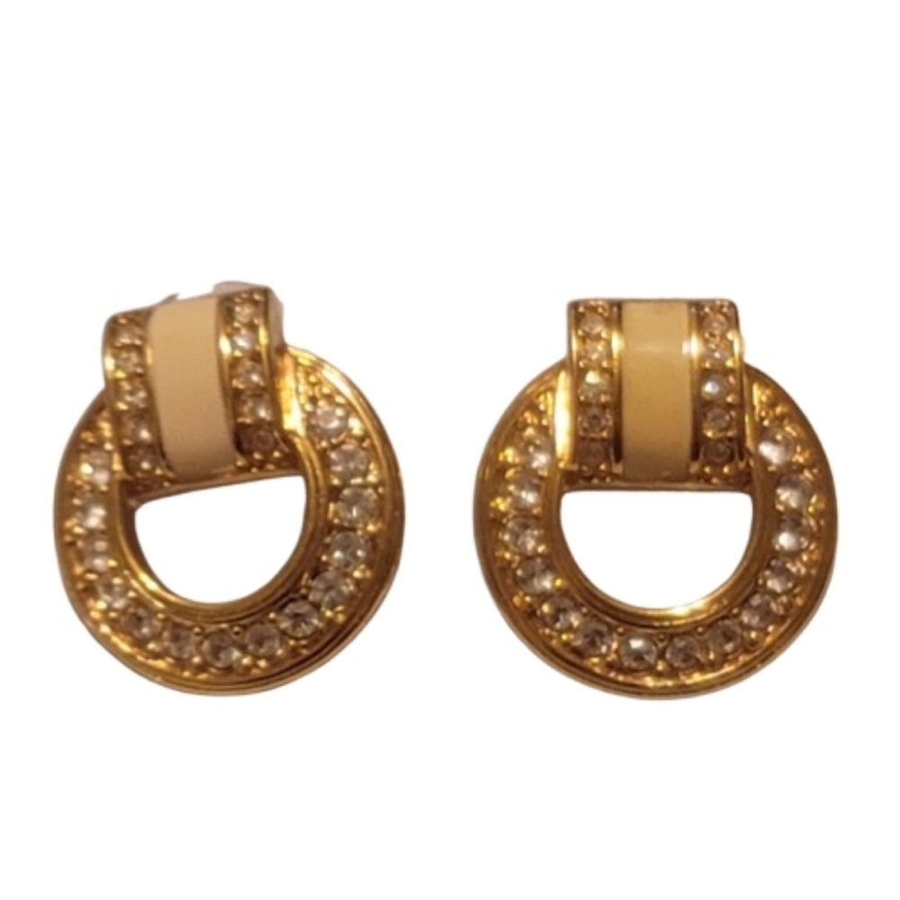 Vintage Swarovski SAL Door Knocker Clip-On Earrings – Gold Tone Clear Crystal